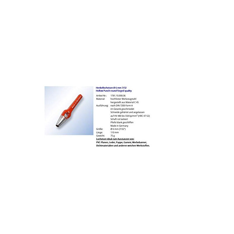 Wad Punch Diameter 6 mm 7/32 Inch