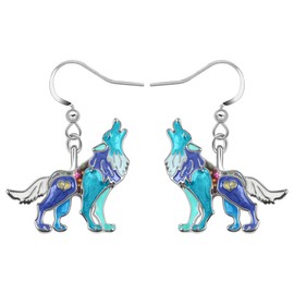 YAYAKO Roaring Wolf Earrings Enamel Zinc Alloy Fashion Jewellery Dangle Earrings for Women Girls Wolf Gifts, Zinc, No Gemstone