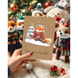 DMHSGIFT Christmas Cards Set with Envelopes, 20 Pieces with 10 Designs, Forest Animals, A6 Kraft Paper, Folding Cards, Christmas Card for Family, Friends, Children