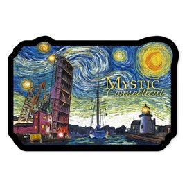 Die Cut Sticker Mystic, Connecticut, Starry Night, Contour Vinyl Sticker 1 to 3 inches (Waterproof Decal for Cars, Water Bottles, Laptops, Coolers), Small