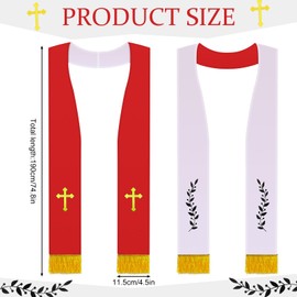 Panitay Embroidered Wedding Reversible Stole with Tassels Clergy Mass Stole with Cross Wedding Pastor Stole (Classic, Red and White)