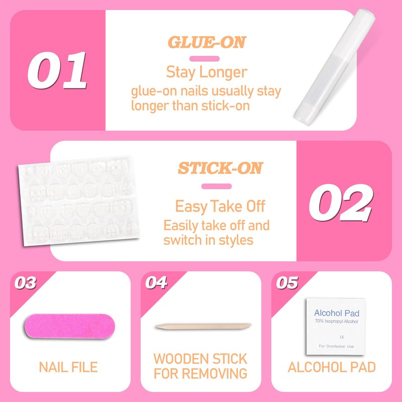 Press On Nails with Nail Glue, Fake Nails for Women