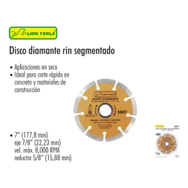 Lion Tools Disco Diamante Rin Segmentado 7 Pulgadas Lion Tools
