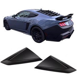 IKON MOTORSPORTS Side Window Louver Compatible with 2024-2026 Ford Mustang 7th Gen S650 Coupe 2-Door, V Style ABS Plastic Matte Black Rear Air Vent Scoop Shades Cover Blinds Trim