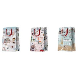 Gift Bags, Set of 3 Christmas Bags in 3 Fun Snow Designs, Large Sizes, 26 cm x 32 cm x 12 cm