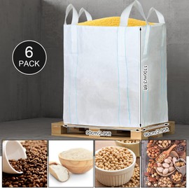 12 Pcs FIBC Bulk Bags 35 L x 35 W x 43 H, Holds Up To 3300 Lbs (SWL) Woven Polypropylene Sack for Dumpster, Feed Grain, Construction, Gravel, Waste Management, Sand Bags With 4 Lift Loops