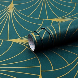 Safiyya 118"x17.3" Wallpaper Gold and Teal Blue Peel and Stick Wallpaper Geometric Stripe Contact Paper Self Adhesive Removable Wallpaper Modern Boho Contact Paper for Walls Covering Vinyl Rolls