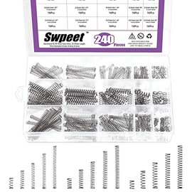 Swpeet 240Pcs 15 Different Sizes Stainless Steel Compression Springs Assortment Kit, Mini Stainless Steel Extension Springs for Shop and Home Repairs, 0.39" to 1.97" Length, 0.16" to 0.24" OD
