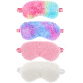 Plush Faux Fur Sleep Eye Mask, 4Pack Rainbow Colours Soft Blindfold Fur Eye Shade with Elastic Strap,Plush Sleeping Eyes Covers,Soft Furry Eye Blindfold Shade for Travel