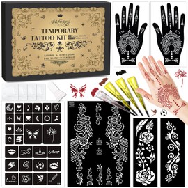 InkForge Temporary Stencils Tattoos Kit, 4 Pcs Tattoo Cones 3 Color (2 Black 1 Maroon 1 Cherry Red) with Gloves Brush Tool,DIY Body Art Skin Painting Designs for Women Men Kids Party Gifts