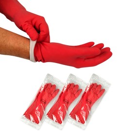 DIKEN Guantes de Limpieza para el Hogar. Paquete de 3 Pares de Guantes de Látex. Diamond Grip para Mayor Agarre. Color Rojo. Guantes de Cocina.