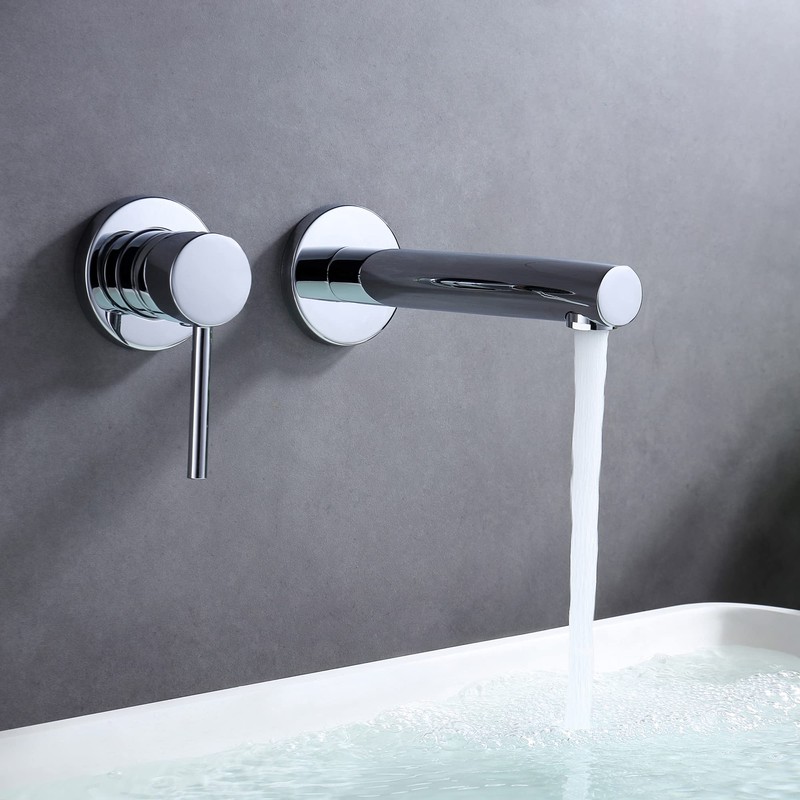 sumerain Single Handle Left-Handed Wall Mount Bathroom Faucet in Chrome