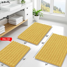 Smiry Bathroom Rugs Mat 24x16, Extra Soft Absorbent Chenille Bath Rugs, Non Slip Rubber Backing Machine Washable Quick Dry Bath Mats for Bathroom Floor, Tub, Shower, Home Decor Accessories, Yellow