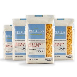 DeLallo Ditalini Pasta, Made in Italy, Made with Only 100% Durum Wheat Semolina Non-Enriched Flour, Bronze Cut, Non-GMO, All Natural, Vegan, Kosher, 1 Pound Bag, (4 Pack)