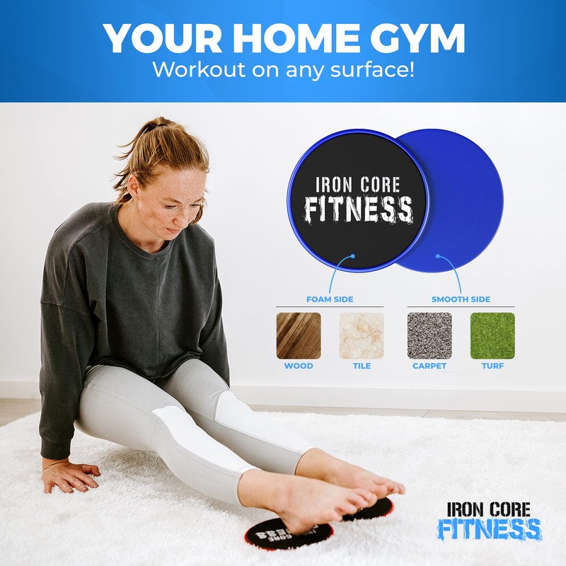 Iron Core Fitness Deslizadores de núcleo azul para entrenamiento (azul