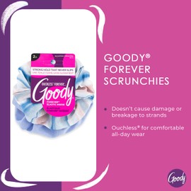 Goody Ouchless Forever Cotton Scrunchies, 2 Ct, Blue Stripes, 3X Stronger Damage-Free Hold Hair Scrunchies, 16 Strand Inner Core, Styling Accessories for Women & Men, For Medium-Thick Hair