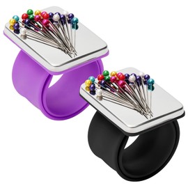 Magnetic Wrist Sewing, 2PCS Portable Arm Pin Cushion Magnetic Pincushion with Wristband for Sewing Collection (Purple, Black)