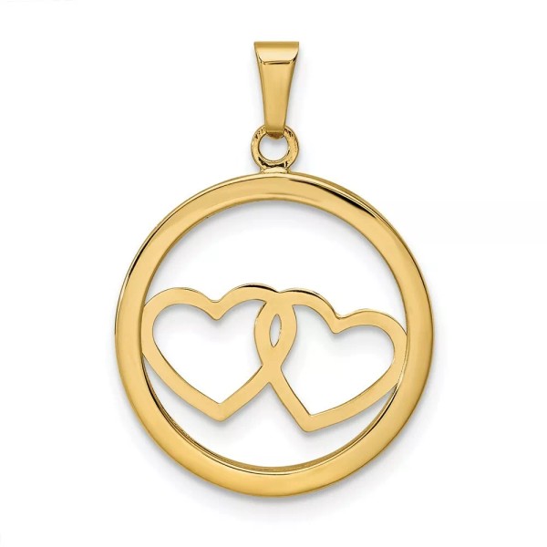 Unbranded 14K Yellow Gold Polished Double Heart in Circle Pendant