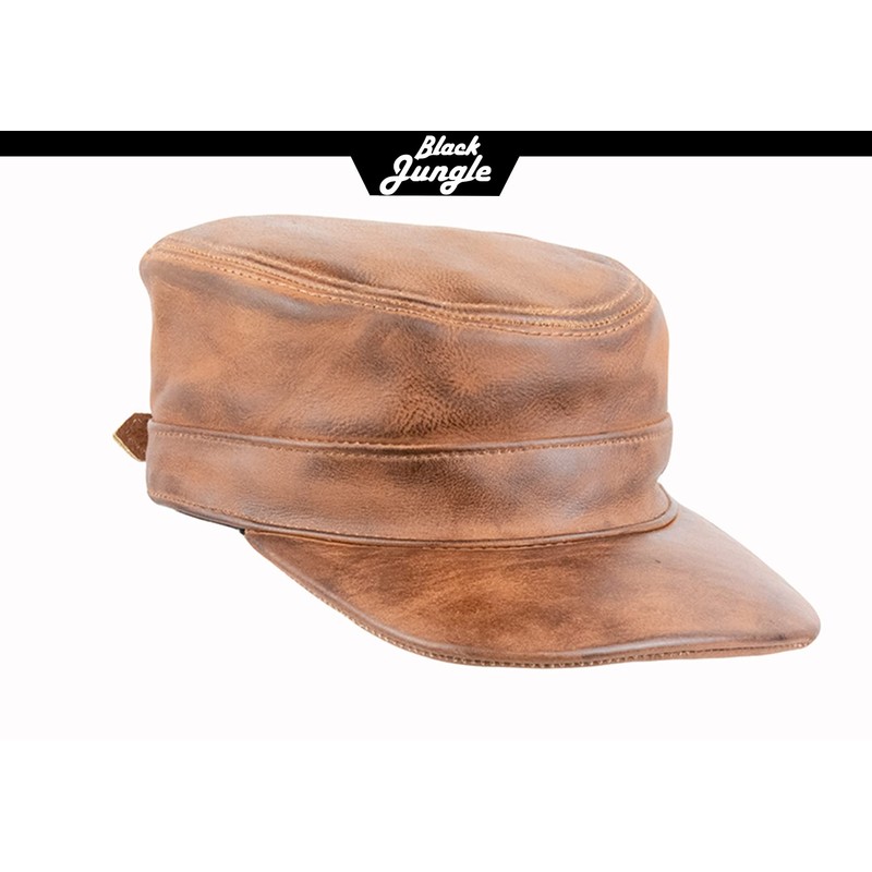 Black Jungle Castro Army Leather Cap Military Cap Biker Cap