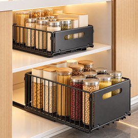 Pull-Out Cabinet Organizer for Kitchen and Under-Sink Storage – Metal Sliding Basket Rack for Easy Access and Space-Saving Organization