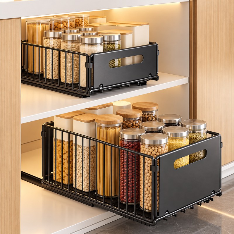 Pull-Out Cabinet Organizer for Kitchen and Under-Sink Storage – Metal