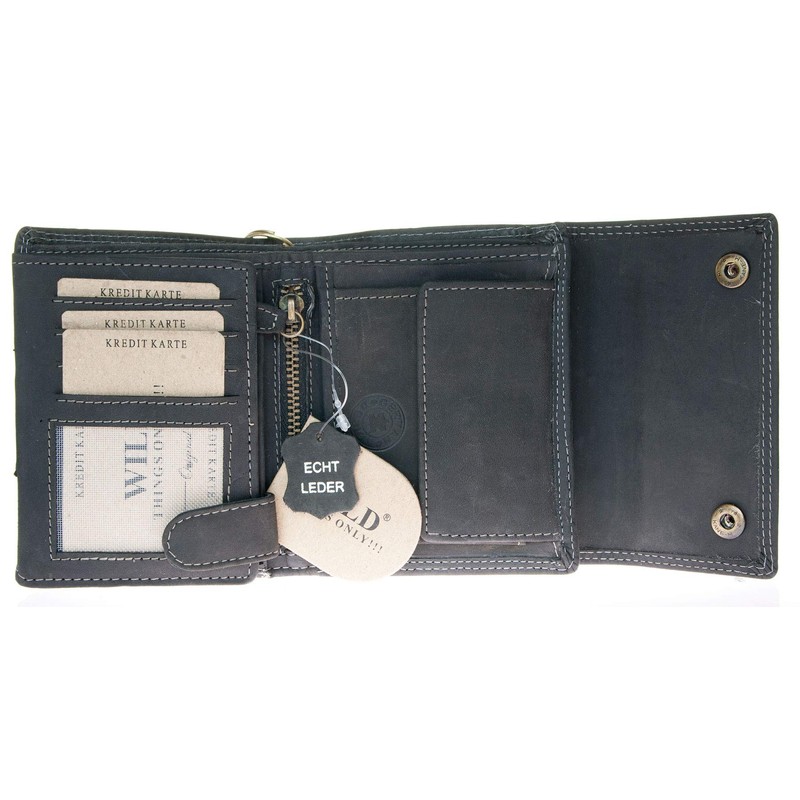 Biker's Leather Wallet Wallet Grey - with Coin Pocket and