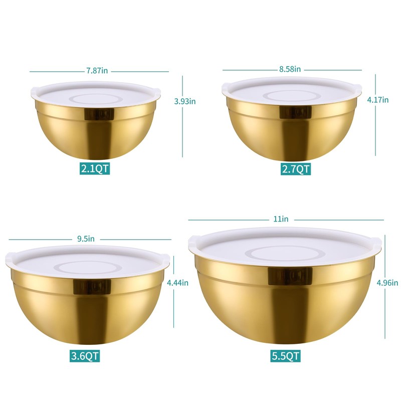 MEADLY Gold Mixing Salad Bowls With Lids Set of 4,