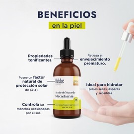 Hebbe - Aceite de Nuez de Macadamia 100% Puro, Hidratante y Anti-envejecimiento para Piel y Cabello, 50 ml