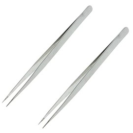 ToolTreaux 2pk Stainless Steel Fine Point Precision Tweezers Craft Supplies, 4.5 Inches