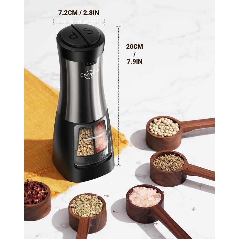 Sangcon Electric Salt and Pepper Grinder Set Shakers 2 IN