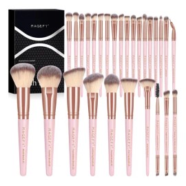 Set 28 Brochas De Maquillaje Profesional Con Estuche Brocha Color Rosa                                                                                