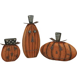 Primitives by Kathy Set of 3 Wooden Jack O Lantern Pumpkin Figurines