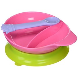 Elegant Baby silicone divided suction bowl and spoon set, pink
