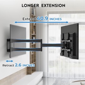 BONTEC Corner TV Wall Mount with Extra Long 40.9” Extension Arm for 32–75 Inch TVs, Holds Up to 132 lbs, Full Motion Dual Arm TV Bracket with Tilt, Swivel, Level Adjustment, Max VESA 600×400mm