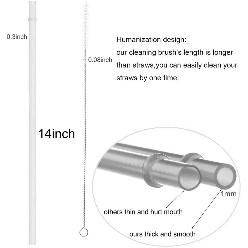 DAKOUFISH 14 inch Long Reusable Clear Plastic Replacement Drinking Straws