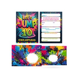8 Invitation Cards with 8 Envelopes for 10th Children's Birthday Jump Party Boys Girls Kids Cool Colourful Invitations Tenth Birthday Invitations Kids