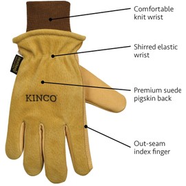 Kinco Lined Premium Grain & Suede Pigskin Leather Work Gloves (Style No. 94HK)