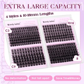 WENDY Cluster Eyelash Extensions Wispy Individual Eyelashes 10-18MM D Curl Volume Lash Clusters DIY Natural Fluffy Individual Lashes(C3+C9+FD18+B Mixed)