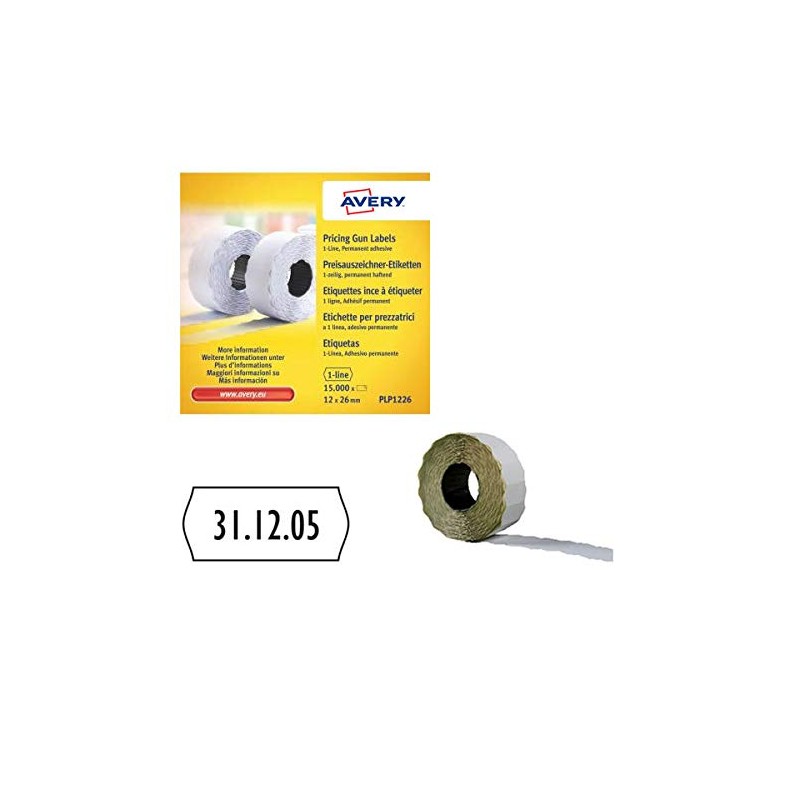 Avery Labels for Labelling Gun 1-Line Permanent White 12x26mm 1500