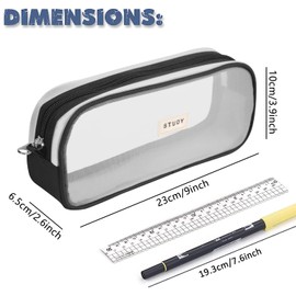 Surcotto Clear Pencil Case, Large Pen Case with Zipper, Stationary Supplies for Student Kids, 23 * 10 * 6.5CM, Clear mesh (Black)