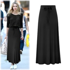 rismart Women's High Waist Skirt Maxi Long Length Ankle Length Casual Cotton Blend Skirts XS - 4XL, black