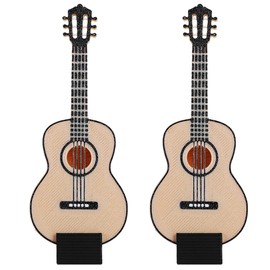 Mini Guitar 2Pcs Dollhouse Miniature Guitar With Stand, Mini Musical Instrument Ornament For Dollhouse Photo Props Doll House Model Home Decoration