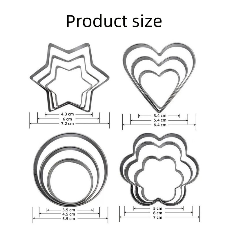 Cookie Cutter,12 PCS Heart Star Circle Flower Shaped Stainless Steel