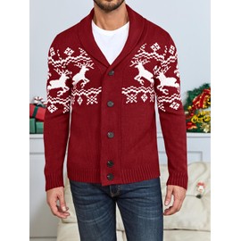Karlywindow Mens Christmas Knit Sweater Shawl Collar Button Down Loose Fit Long Sleeve Casual Holiday Cardigans Blue
