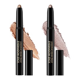 2PC Waterproof Eyeshadow Stick 01 & 09 – Long-Lasting Cream to Powder Eye Shadow Pencil, Smudge-Proof & Blendable, Shimmer Matte, Multi-Use as Eyeliner or Highlighter (01+09)