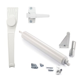 Ideal Security 1910 Bundle Heavy-Duty Storm Door Closer with Classic Push Button Handle Set, Secure Closure and Easy Access for Out-Swinging Doors, White