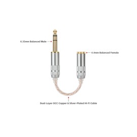 Alphatec 6.35mm Balanced Male to 4.4mm Balanced Female Adapter, OCC Hybrid Silver-Plated Cable, Pro Audio Bridge (0.5ft)