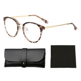 NIDHFG 1 Piece Round-Frame Glasses, 1 Piece Leather Storage Box, 1 Piece Wipe Cloth, Retro And Fashionable, Universal For Men And Women, Computer Goggles Accessories.