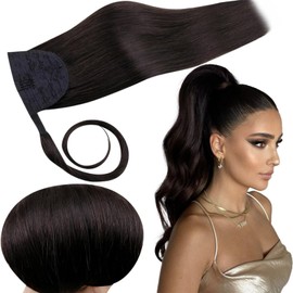 RUNATURE Ponytail Extensions Black Human Hair Clip in Ponytail Hair Extension Real Human Hair Off Black Ponytail Extension Human Hair 16 Inch 80 Gram