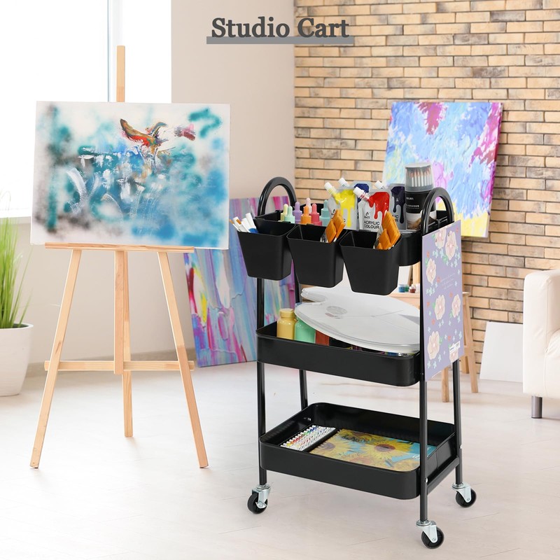 danpinera 3-Tier Rolling Cart, Utility Cart Mobile Metal Rolling Storage